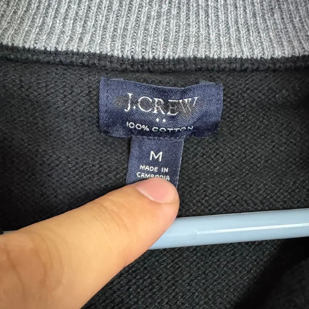 J.Crew Cotton Half-Zip Sweater Mens M Black Pullover Ribbed Trim Zipper BF091 LS